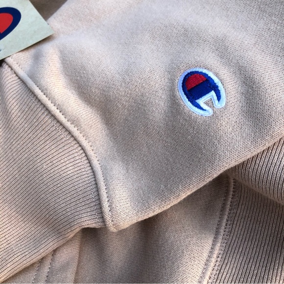 Champion Reverse Weave Hoodie Sweatshirt Chest Logo Nude Tan Unisex - Picture 8 of 12